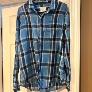 American Eagle Outfitters Blue and White Plaid Casual Shirt